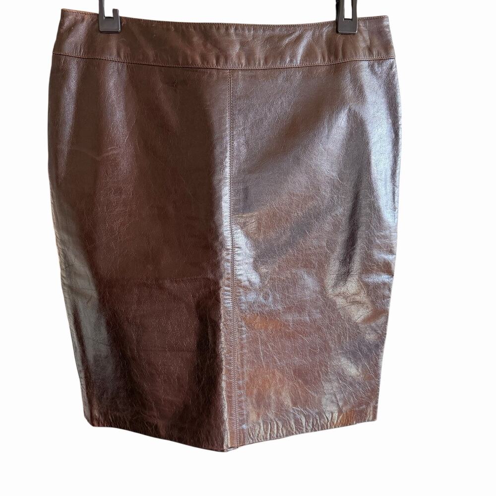 Vtg Laundry By Shelli Segal Cow Leather Skirt Brown City Western Women's 10 NWT